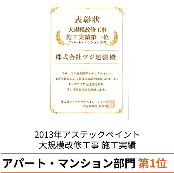 2013年アステックペイント大規模改修工事 施工実績 アパート・マンション部門 第1位